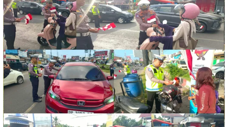 Satlantas Polres Sinjai Bagikan Bendera Merah Putih Gratis Kepada Pengendara dan Masyarakat, Semarak HUT RI ke-81