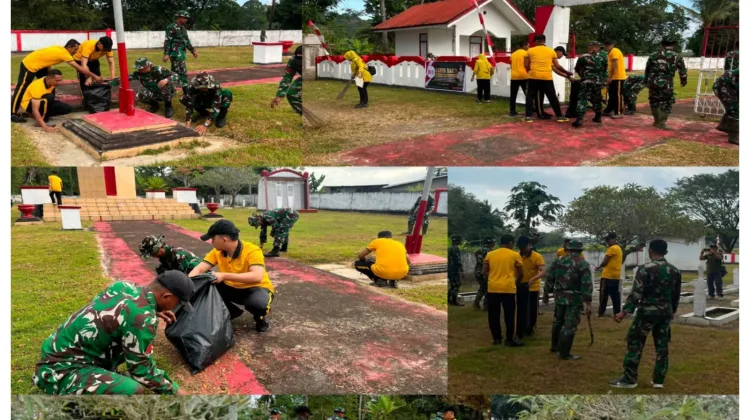 Sambut HUT ke-81 RI, Polres Sinjai Bersama TNI Bersihkan Taman Makam Pahlawan